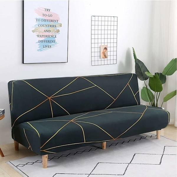 Sovesofa-trekk, Sklisikkert, Sammenleggbart, Stretch, Beskyttelsestrekk for 2-3 Seters Sofa uten Armlener (Grønn)