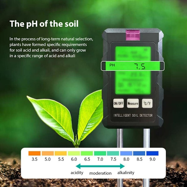 Jordfugtighedsmåler 6 i 1 pH-meter til måling af jordfugtighed/fertilitet/pH/temperatur/luftfugtighed/ieure