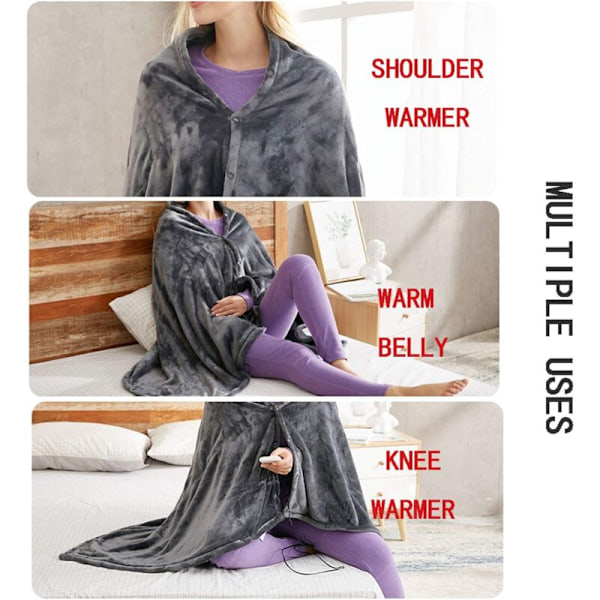 USB-värmesjal 150 x 85 cm, 3 lägen, portabel elektrisk poncho med knappar, maskintvättbar