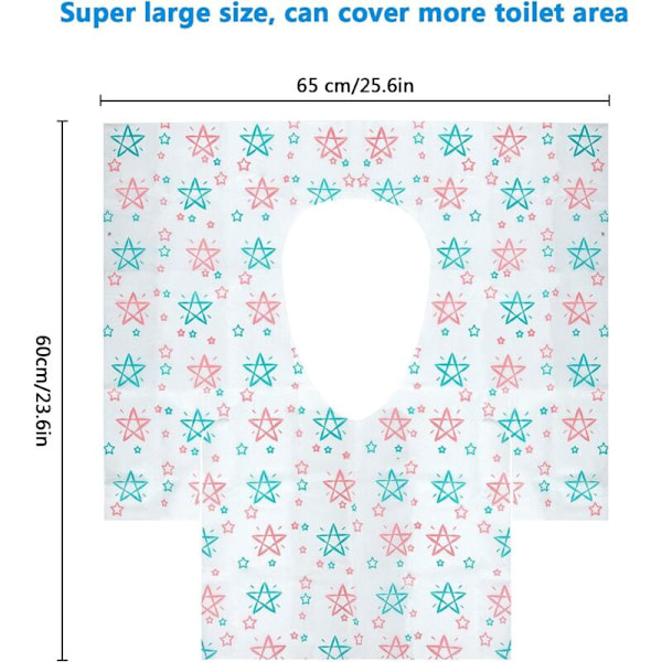 24 kpl kertakäyttöisiä WC-istuimia, kannettavia WC-istuimen suojuksia, koko 65x60 cm, yksittäin pakattu, liukumaton WC-istuin aikuisille ja lapsille