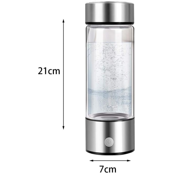 Hydrogen Vannflaske, Bærbar Hydrogenrik Vann Glass Oppladbar ion Vann Generator Hydrogenrik Vann Kopp Generator for Hjem Reise sølv(