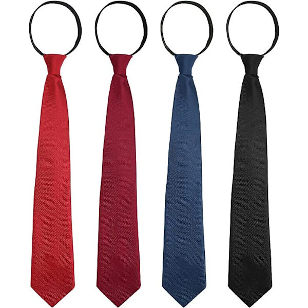 4 stk. forhåndsknyttede slips med glidelås for menn, formelle slips til forretninger, silkeslips til bryllup, slips i flere farger til bryllup og begravelser, håndlagde slips
