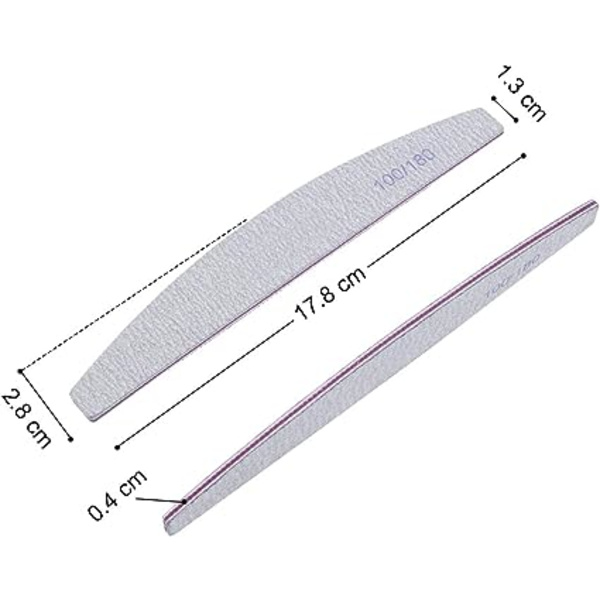 (Vit) Professionell nagelfil, 16 st dubbelsidig nagelfil - 100/180 Grit tvättbar fil för naglar, salong, husdjur