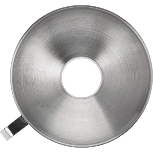 Syltetøjs- og konservestråle med lang påfyldningshals, påfyldningshalsdiameter (indvendig ca. 3,5 cm), rustfrit stål, sølv,