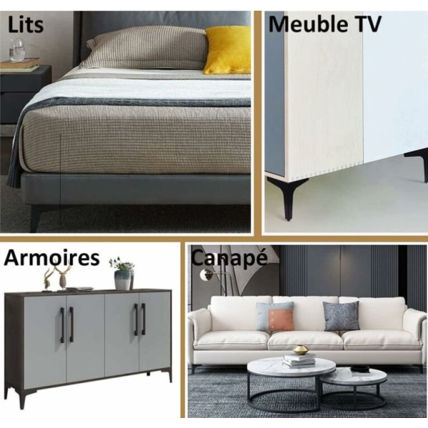 Sett med 2 sofaben i metall 15 cm, salongbordben i metall, møbelben, jernbord/sofa, ben for TV-skap, skap, sølv