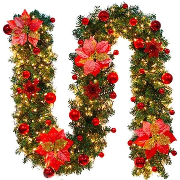 Julekrans med LED-lyskjede Belysning 270cm Julekrans kunstig Julekrans Jul, dørkrans inne og ute