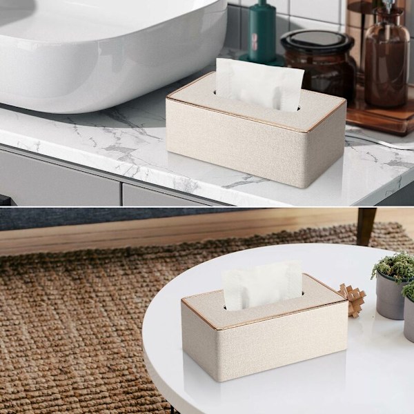 Högkvalitativ näsdukbox i läder, rektangulär näsduksbox, l x b x h: 25 x 13,5 x 9,5 cm (beige)