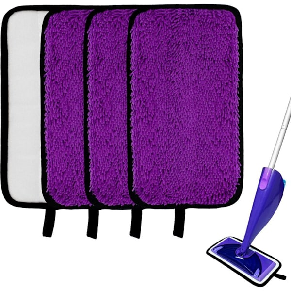 Genanvendelige rengøringspuder kompatible med Swiffer Wet Jet mopper, 4-pak mikrofiber Wet Jet moppe refills til våd og tør brug, erstatningspuder til Swiffer W