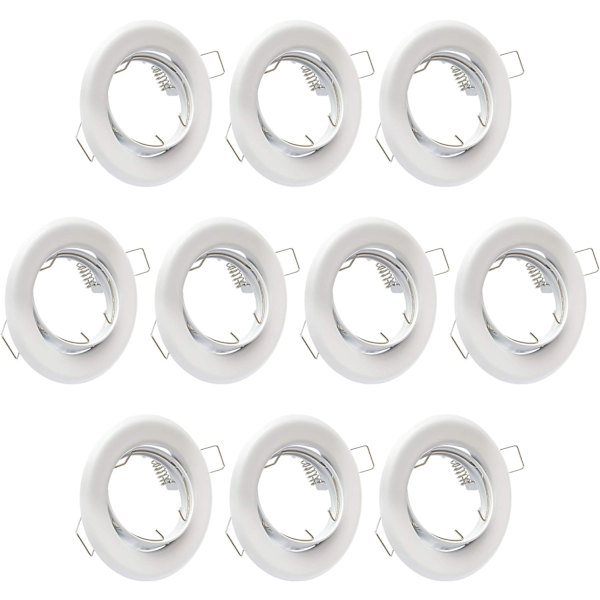10x GU10 Infällda Spotlights Set - 10 st Monteringsram I Vit Med GU-10 Sockel För LED Eller Halogenlampor, 30° Vridbar, Rund