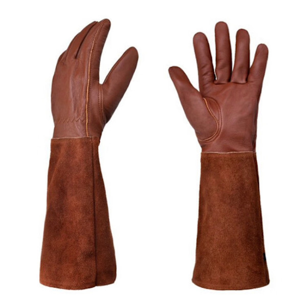 12*43cm Læderhavehandsker til mænd og kvinder med anti-torne handsker, lange ærmer i okselæder til gartnere og landmænd (S