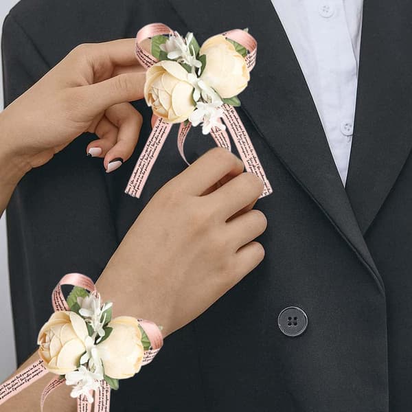 4 stk. bryllupshåndledsblomster, håndledsblomster til bryllup, kunstige blomster til håndled, corsage til bryllup, sororitetsbegivenhed, fødselsdag