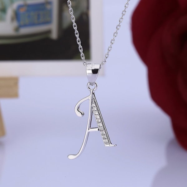 Halsband med bokstav A-hänge - Namn- och bokstavshalsband - Present till vänner - 925 sterlingsilver och inlagd zirkon