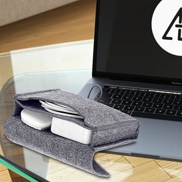 Järjestyslaukku hiirelle ja Macbook-laturille, klassinen huopa suojakotelo 2 osastoa, ei katoamista lisävarusteiden, kuten kaapelin, USB-tikun, B:n säilytykseen