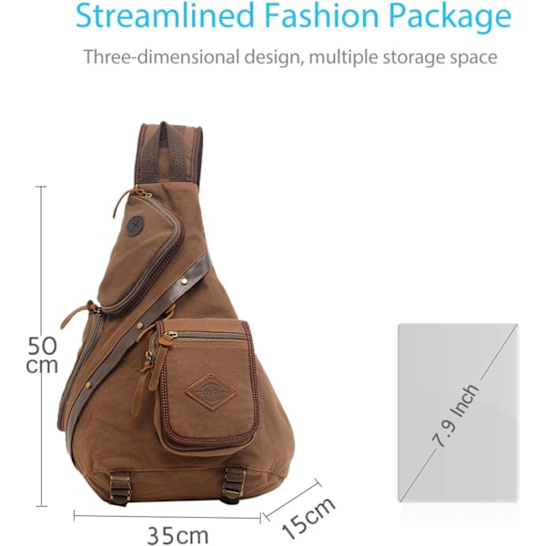 (Brun) Unisex Bröstväska Canvas Axelväska Herrar Väska Snedväska Crossbody Väska Axelväska för Utomhus Gym Resor Camping Cykling Affärer