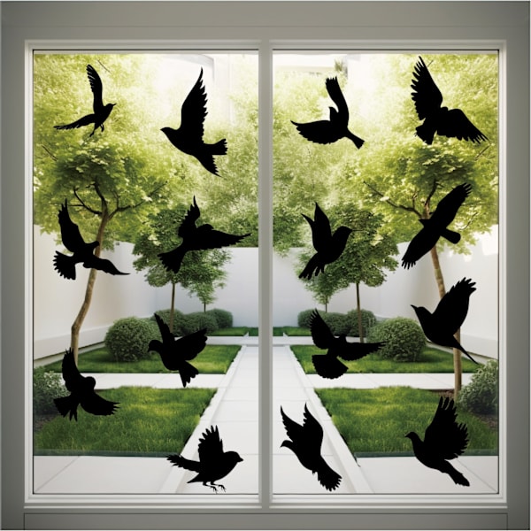 Window Bird Anti-Collision Stickers, Glass Door Protection and Save the Birds, Reflection, 16 Pcs, Black