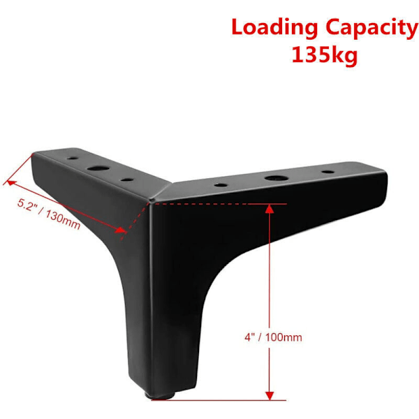 Set med 4 Triangelformade Sängben i Metall - Svarta, 10 cm Höga