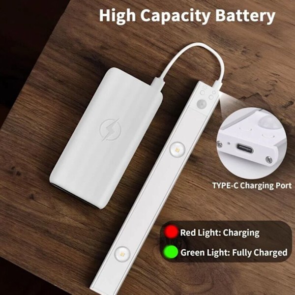 Skabslampe, 6000k Genopladelig LED-lampe med USB, Trådløs LED-køkkenlampe med bevægelsesdetektor, LED-belysning med magnetbånd til skabe/