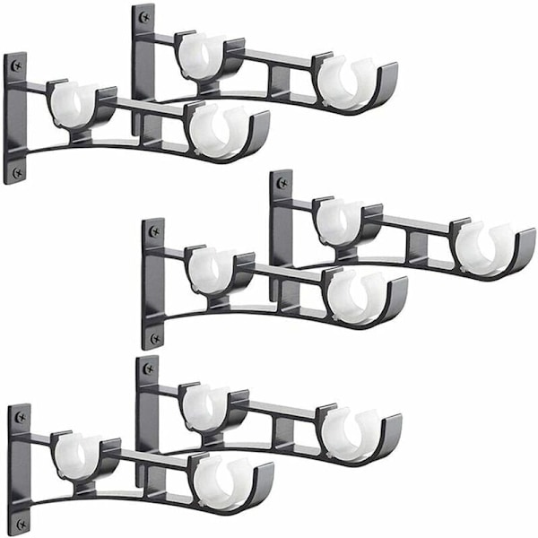 6 st Kraftiga Metall Gardinstänger, Gardinstångsfäste, Dubbel Gardinstångsfäste, Aluminium Gardinstångsfäste, Svart Gardinstångsfäste