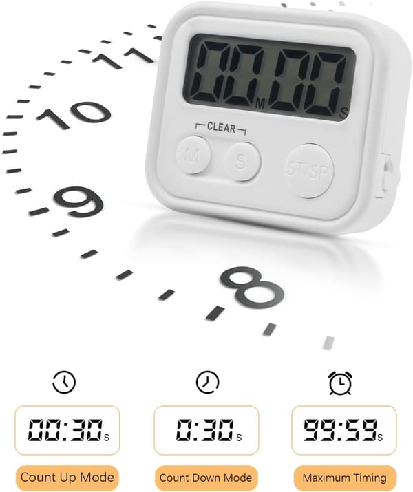 Digital Kök Timer för Matlagning, Magnetiska Timers med Hög Alarm och Nedräkningstimer för Matlagning, Matlagning, Studie, Träning, Vit