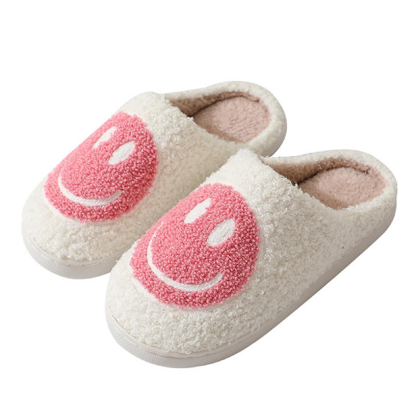 Smiley kvinners vinter varme tøfler plysj tøfler rosa (35-36)