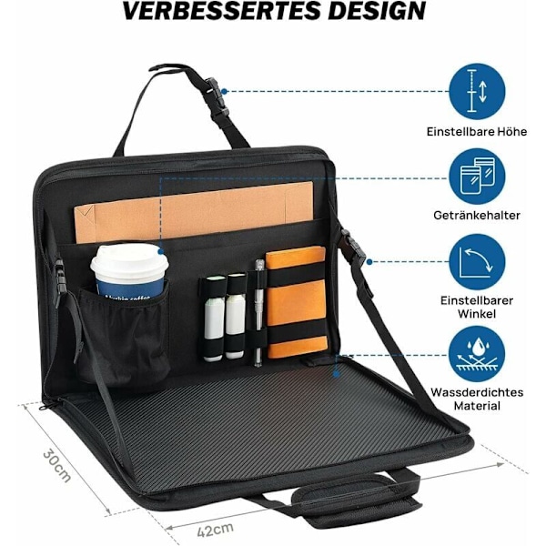 Bil computer taske, laptop bord med kopholder, bil opbevaringsboks, plade