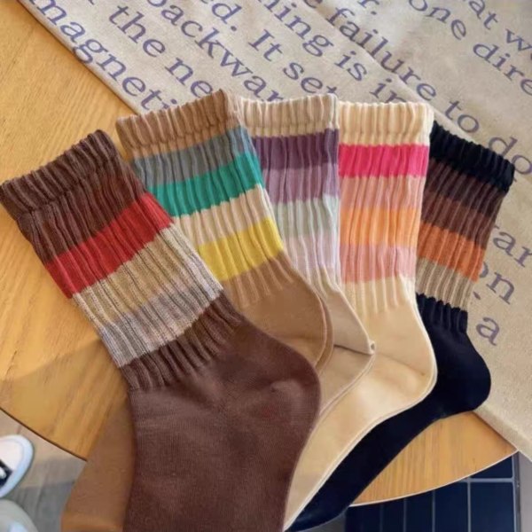 5 pairs of colorful striped personalized mid-calf socks