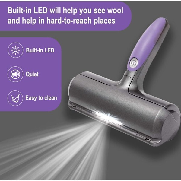 Återanvändbar djurhårsrulle, Multi-yta sonic-rulle för att ta bort djurhår med LED-ljus, självrengörande epilator för hund- och katthår