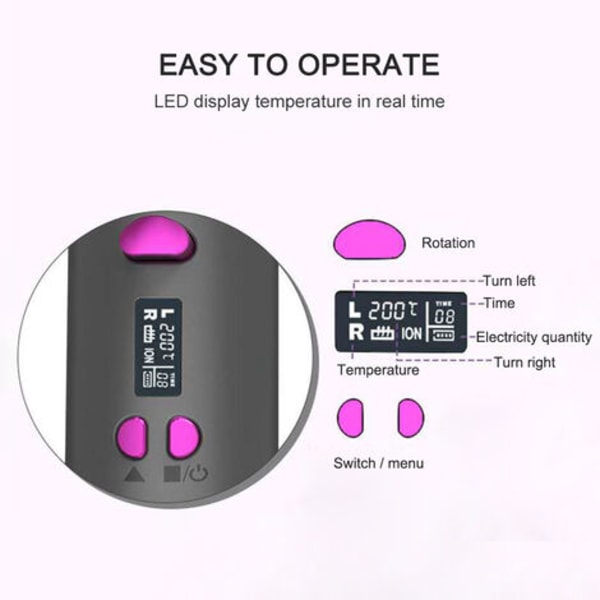 Automatisk hårrullare LED temperaturdisplay Enknappstemperatur
