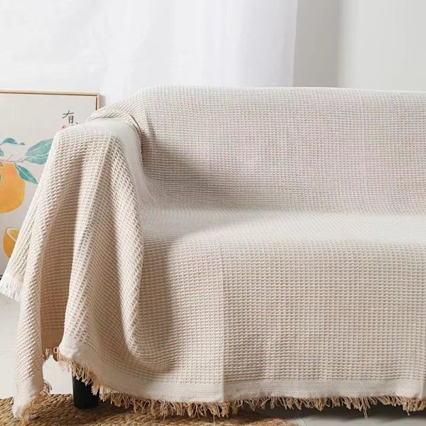 （180x260 cm） sengeteppe, bomullspledd til stue, praktisk teppe som sofatrekk eller sofateppe, sengeteppe, topp kvalitet seng i beige bei