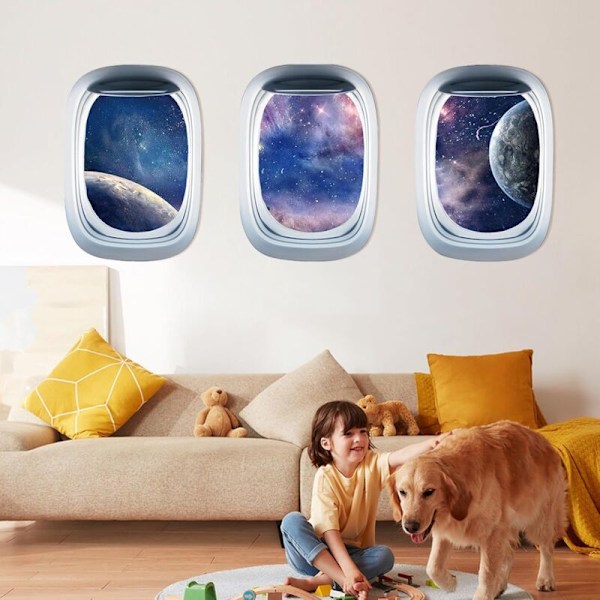3 rum 3D rymd väggdekaler för barnrum, planet astronaut väggdekaler, väggdekal rymdgalax, sovrumsdekoration pojkar och flickor