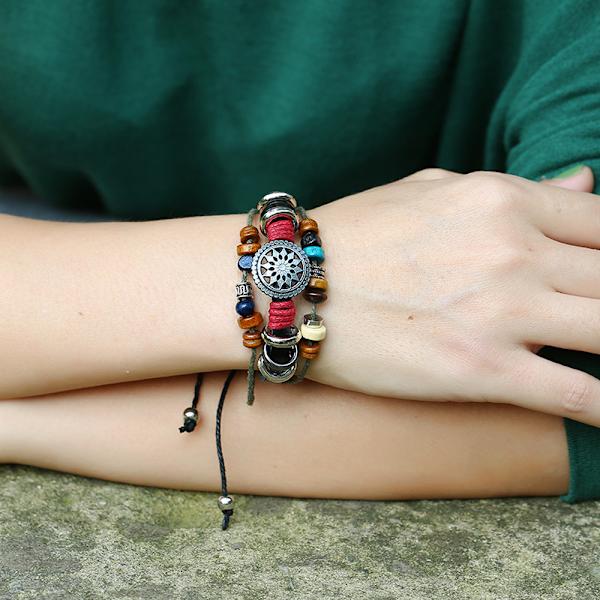 (Rouge) Armband i kohud med justerbar design, vintage, julklapp, semestergåva eller födelsedagspresent, pärlarmband i läder
