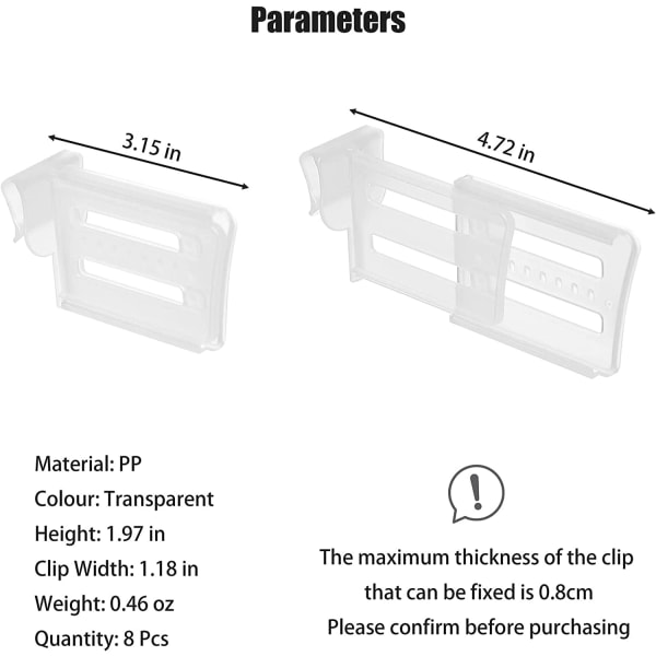 8 kpl keittiön jääkaapin väliseinät, väliseinät, väliseinän hyllyn säilytysklipsit, siisti hyllyn järjestäjä, väliseinät keittiötarvikkeille
