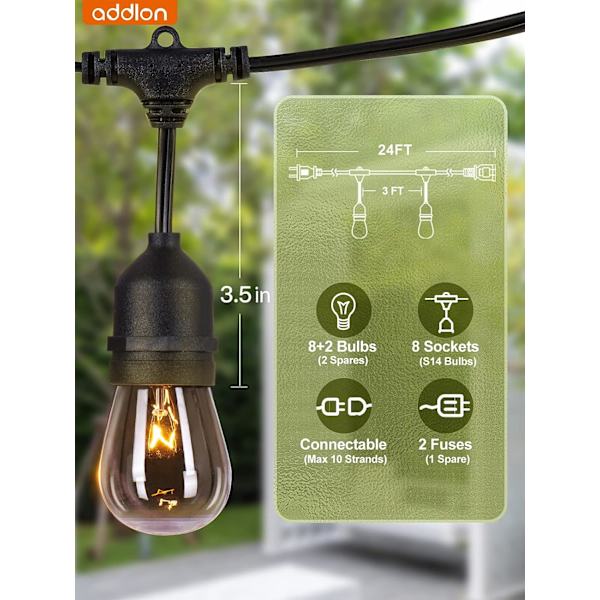 Ulkokäyttöön tarkoitettu valosarja, kaupallisen tason sääsuojattu valosarja Edison Vintage -lamput (10 lamppua), 24 jalkaa ETL-sertifioitu raskaan sarjan koristeellinen kahvilamarkkinoiden kaste
