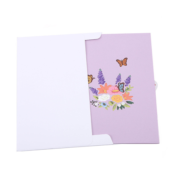 Fjärilsblomma korg popup-kort, handgjord blomma gratulationskort, 3D mors dag födelsedagskort, årsdag, saknar dig, tackkort, mors da