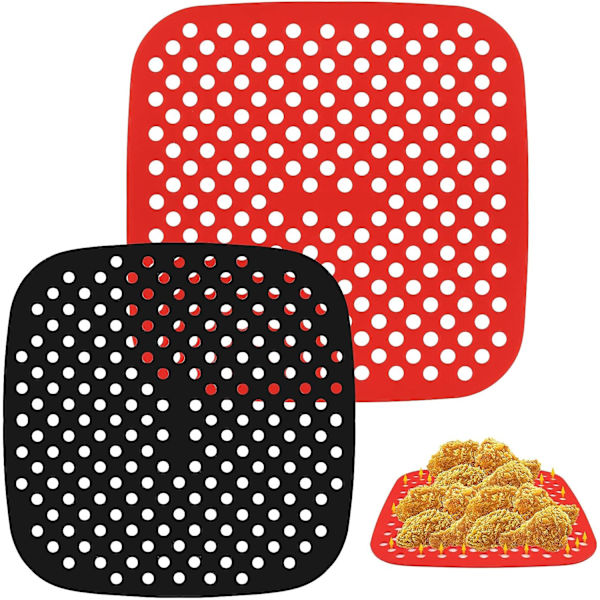 Air Fryer Matter, 2 stk 7,5 tommer Silikon Airfryer Matter, Gjenbrukbare Perforerte Air Fryer Liner Matter (Kvadrat)