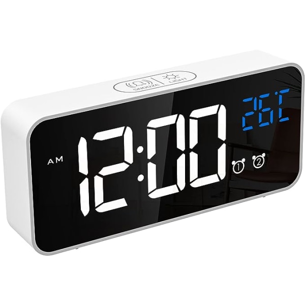 Digital väckarklocka, LED digital klocka digital väckarklocka temperatur/snooze/2 larm/12/24 timmar/USB-laddningsport/10 musik