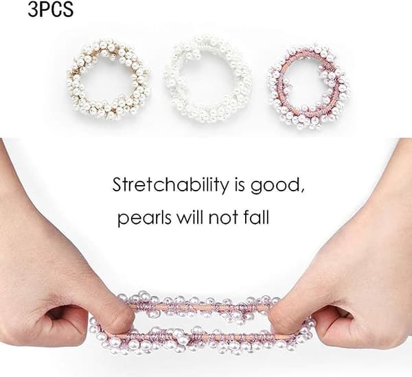 (Vit, Champagne, Rosa) 3-pack pärlhårband
