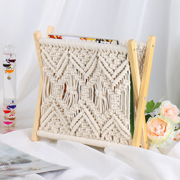 Tidningsställ, bärbar bohemisk tidningskorg, lätt att installera bohemisk tidningsställ för böcker, tidningar, barnrum och heminredning 35*10*30cm