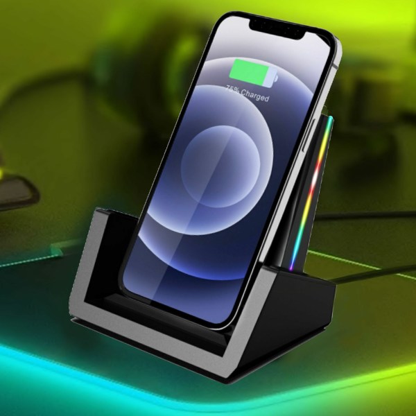 Trådløs lader 15W hurtiglading RGB fargerik belysning Kompatibel med Apple iPhone12/13 trådløs lader