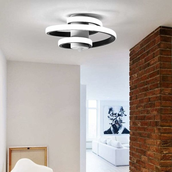 Moderne LED-taklampe, 18W kreativ design spiralformet taklampe, svart metall taklampe, LED-taklampe for stue soverom kjøkken