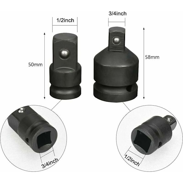 Sett med 6 slagfast adaptere for piper, pipeadaptere, reduseringsadaptere for 6,35 mm pipeomformer, 3/8quot, 1/2quot, 3/4quot