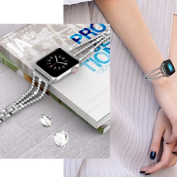 Silver - Band Kompatibel med Apple Watch 38mm 40mm Dam Blank Glansig Rostfritt Stål Rem för iWatch 7 Serie, SE 6 Serie 5 4 3 2 1