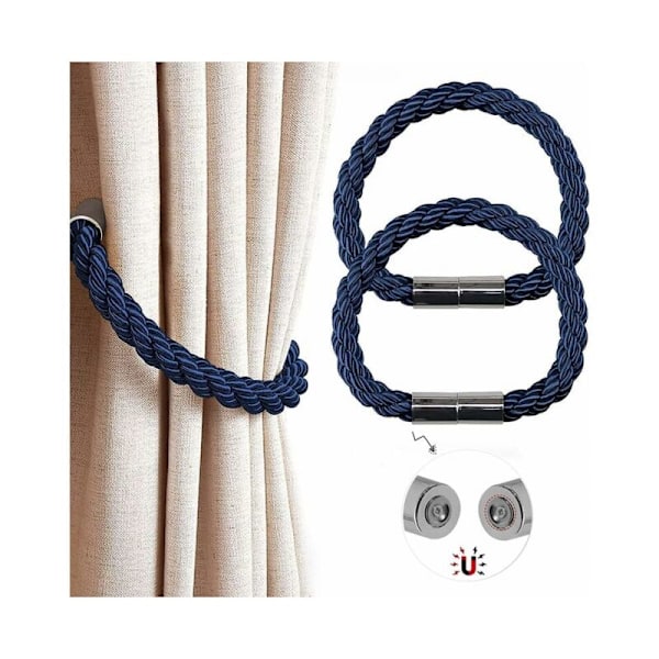 Sæt med 2 (blå) magnetiske gardinholdere, moderne gardinsnor med kraftig magnet, dekoration af flettet rebholder