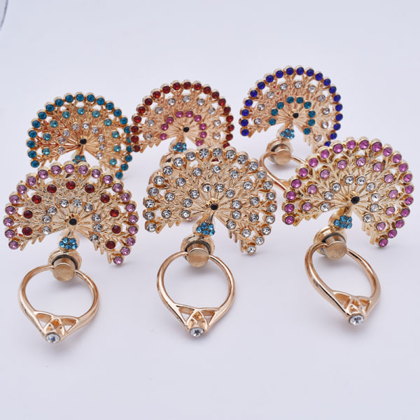 6 Pcs Cell Phone Ring Holders(Peacock, Diamond), Phone Ring Holder with Rhinestone Glitter Finger Kickstand Metal Grip with Button Buckle