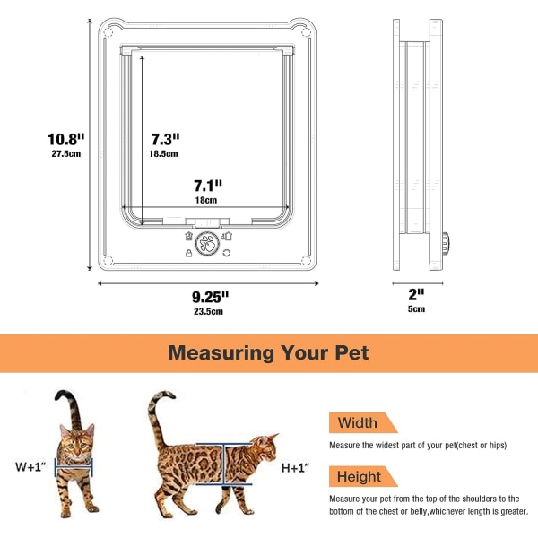 Kattelem, nem at installere, 4 manuelle låsemuligheder, god tætning og solid kattelem indendørs dør kattelem til lille hund/kat
