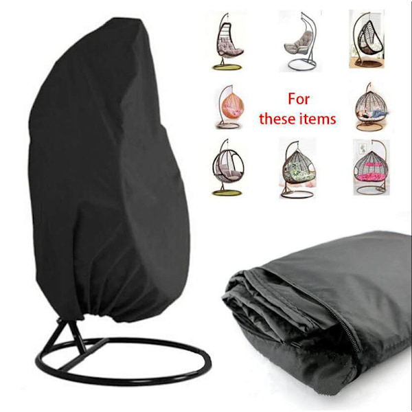 Hængestolbetræk Have Rattan Viklet Vandtæt Hængestolbetræk Æg Slipcover Stol Vand- og Støvbestandig - 190 X 115cm (Sort)