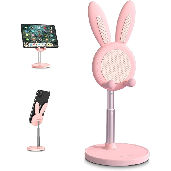 Rabbit Desktop Phone Holder Højdejusterbar telefonholder Kompatibel med alle telefoner, iPhone, Samsung, Pixel, iPad, Tablet (4-10 tommer)