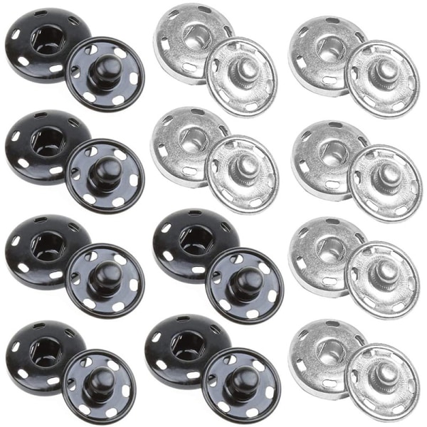 12Sets Sewing Snap Fasteners Sewing Snap Fasteners DIY Snap Clasps Metal Snaps Silver Black for Crafts Clothes Purse Handbag (19mm)