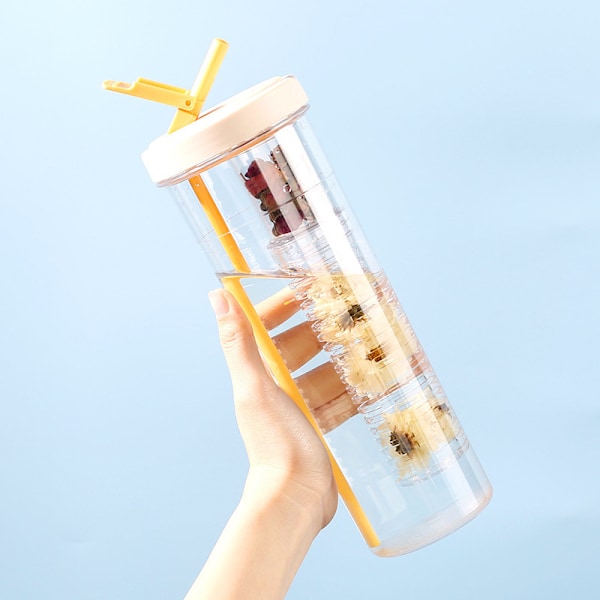 Vattenflaska med sugrör och infuser 700ml Daisy Yellow