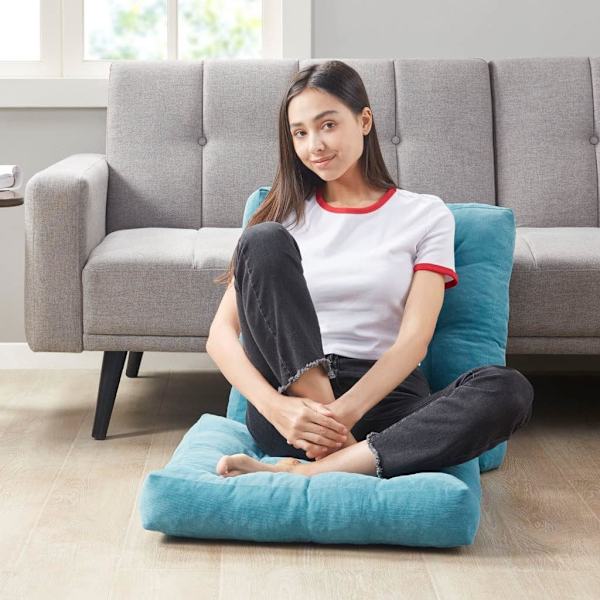 Mukava meditaatiolattiatyyny, aikuisten suuri neliömäinen tyyny, tuftattu sametti olohuoneen tatami paksu lattiatyyny, turkoosi, 22x22 tuumaa